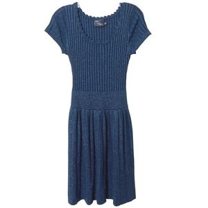 Just…‎ Taylor Metallic Knit Pleated Dress Blue Small Party Cocktail Shimmer EUC